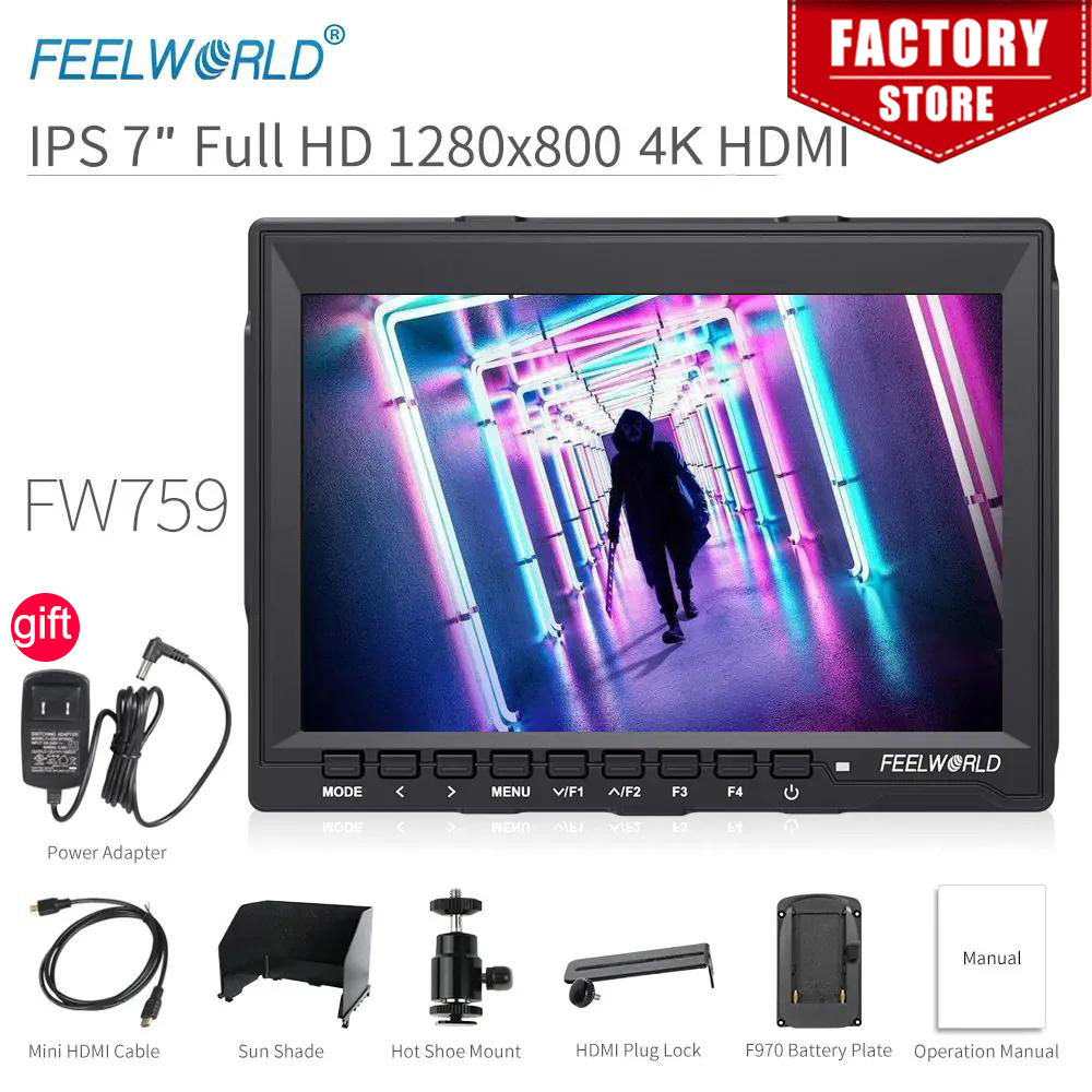 Camera Monitor 7 Inch Hdmi 4K - FEELWORLD FW759 DSLR 카메라 필드 모니터,